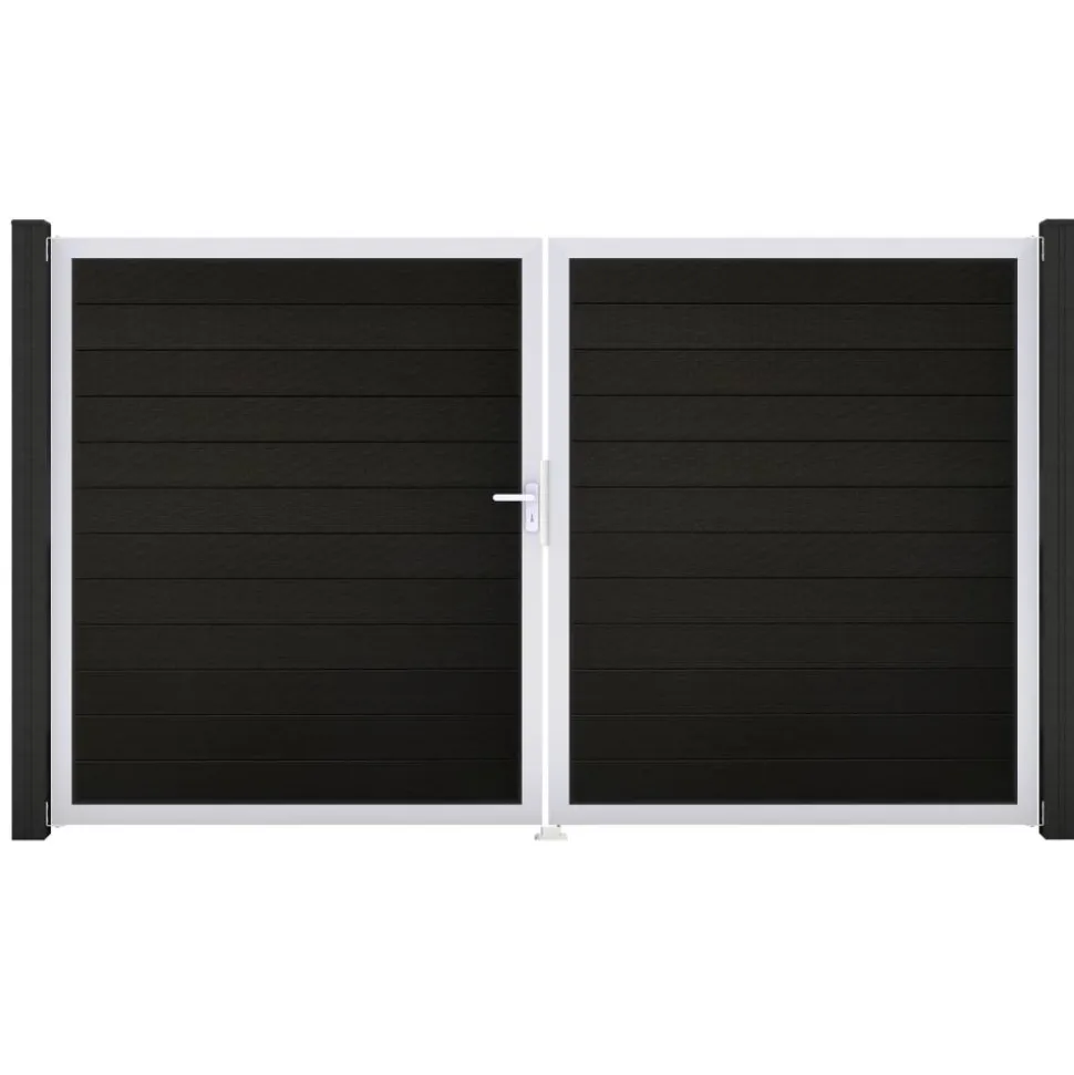 Doppeltor 'Solid' BPC/Aluminium DIN links schwarz/silber 300 x 180 cm