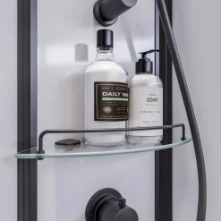 Dusche mit Schiebetür links und Seitenwand, Klarglas, vollgerahmt, schwarz matt, 90 x 204 cm