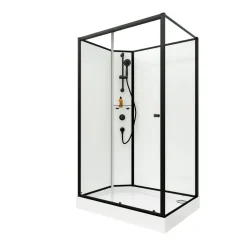 Dusche mit Schiebetür links und Seitenwand, Klarglas, vollgerahmt, schwarz matt, 90 x 204 cm