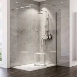 Duschrückwand 'DecoDesign' Hochglanz Stein Grau-hell, 150 x 255 cm