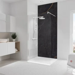 Duschrückwand 'DecoDesign' Softtouch Stein Marmor-Anthrazit-Kupfer 255 x 100 cm