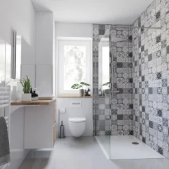 Duschrückwand Fliesenoptik mediterranes Design grau/weiß/beige 100 x 210 cm