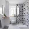 Duschrückwand Fliesenoptik mediterranes Design grau/weiß/beige 150 x 255 cm