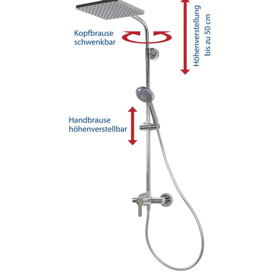 Duschsystem 'Aquamaxx 310' chromfarben mit Einhebelmischer, eckige Kopfbrause