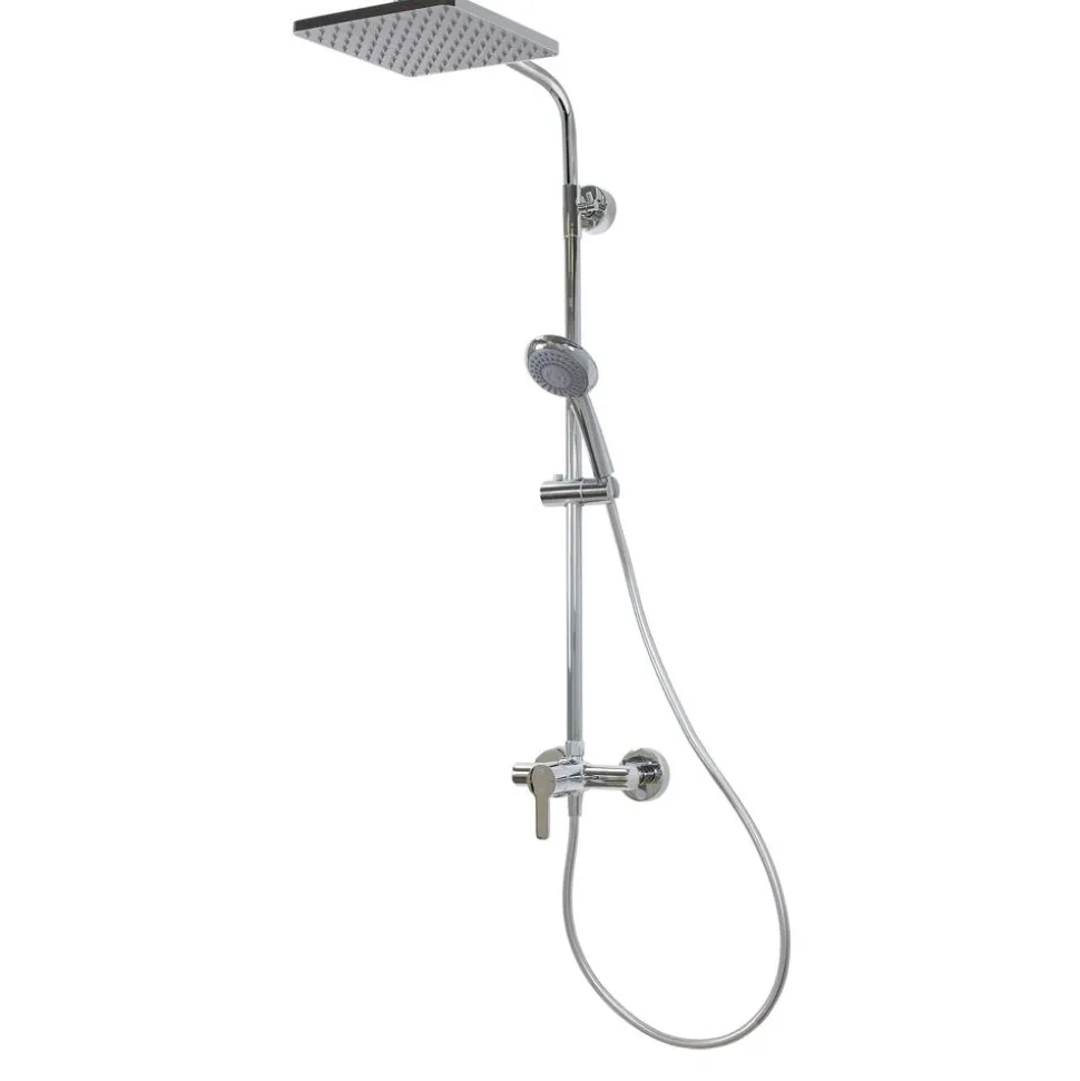 Duschsystem 'Aquamaxx 310' chromfarben mit Einhebelmischer, eckige Kopfbrause