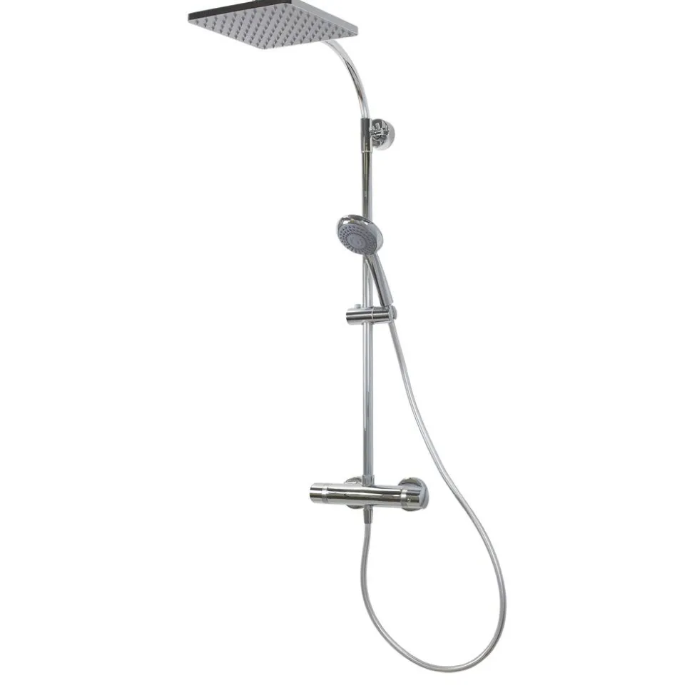 Duschsystem 'Aquamaxx 320' chromfarben mit Thermostat, eckige Kopfbrause