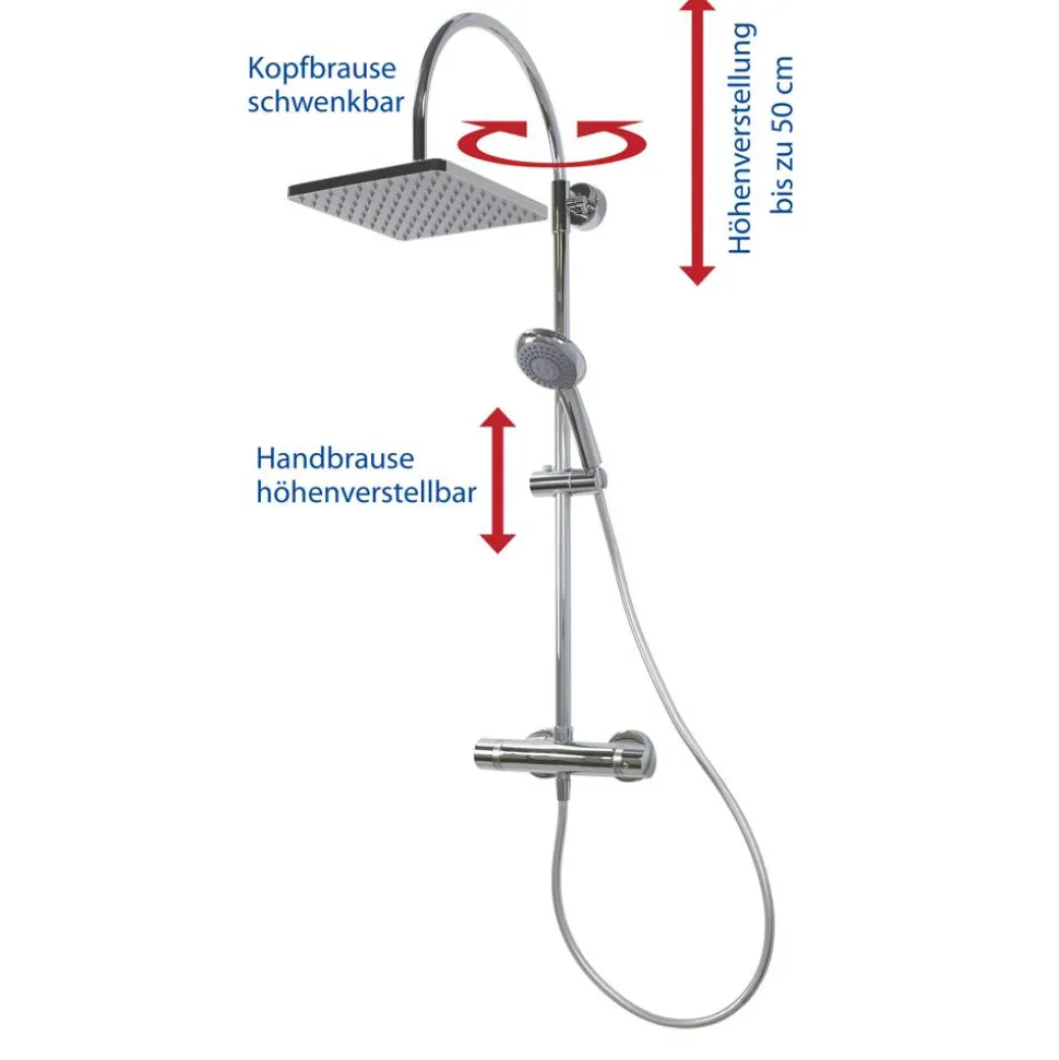 Duschsystem 'Aquamaxx 200' chromfarben mit Thermostat, eckige Kopfbrause