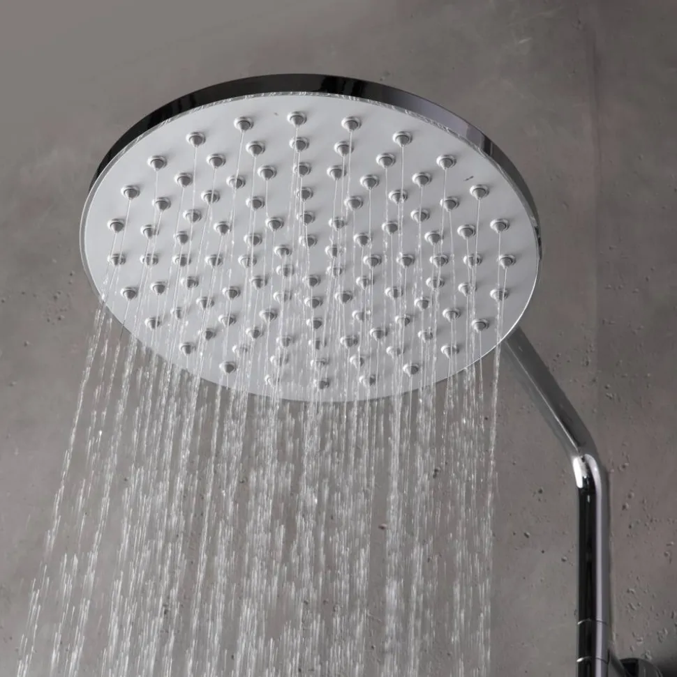 Duschsystem 'Aquamaxx 340' hochglanz verchromt runde Kopfbrause, mit Glasablage