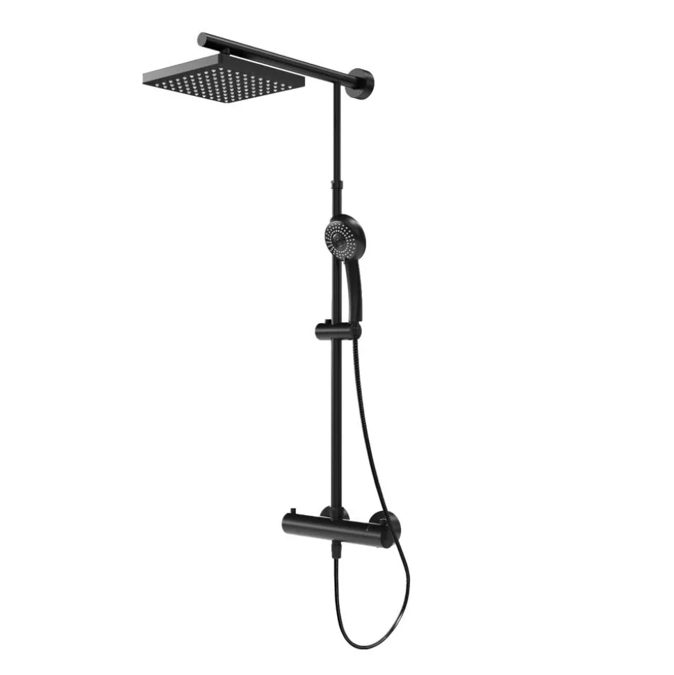 Duschsystem 'DuschMaster Rain Black Style' mit Thermostat, rund, 155 cm