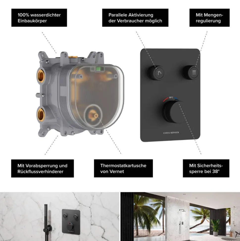 Duschthermostat 'Aquatronic' Unterputz schwarz matt 2 Ausgänge