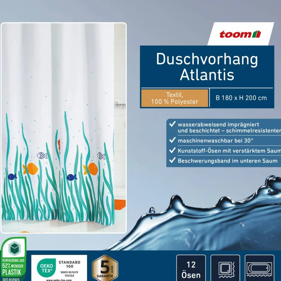Duschvorhang 'Atlantis' bunt 180 x 200 cm