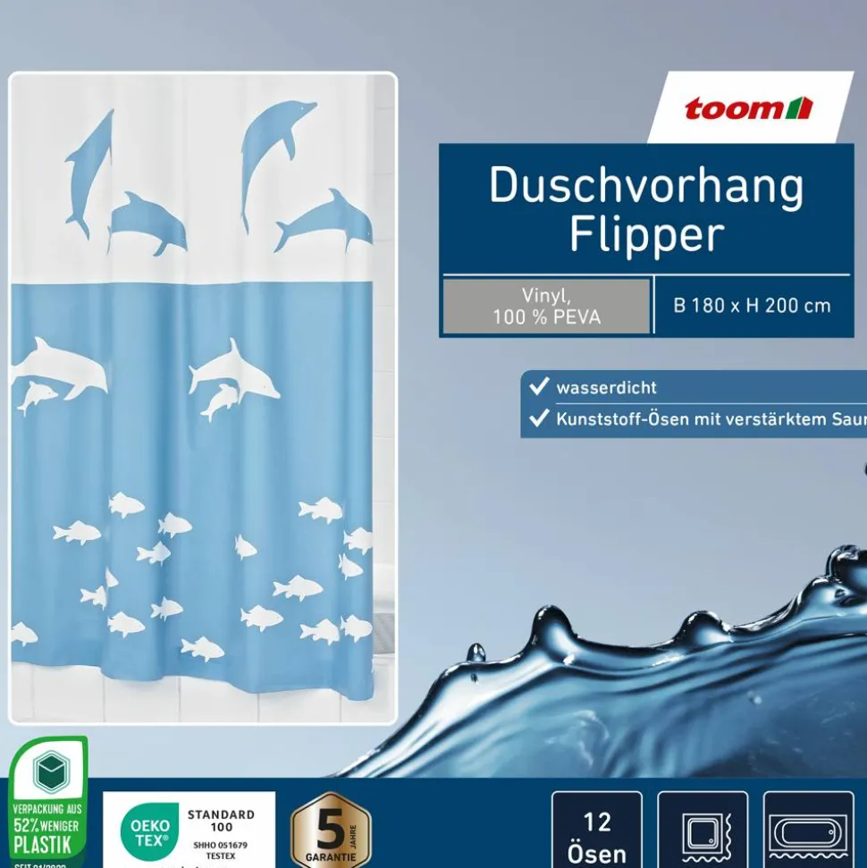 Duschvorhang 'Flipper' blau 180 x 200 cm