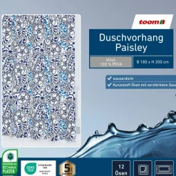 Duschvorhang 'Paisley' blau 180 x 200 cm