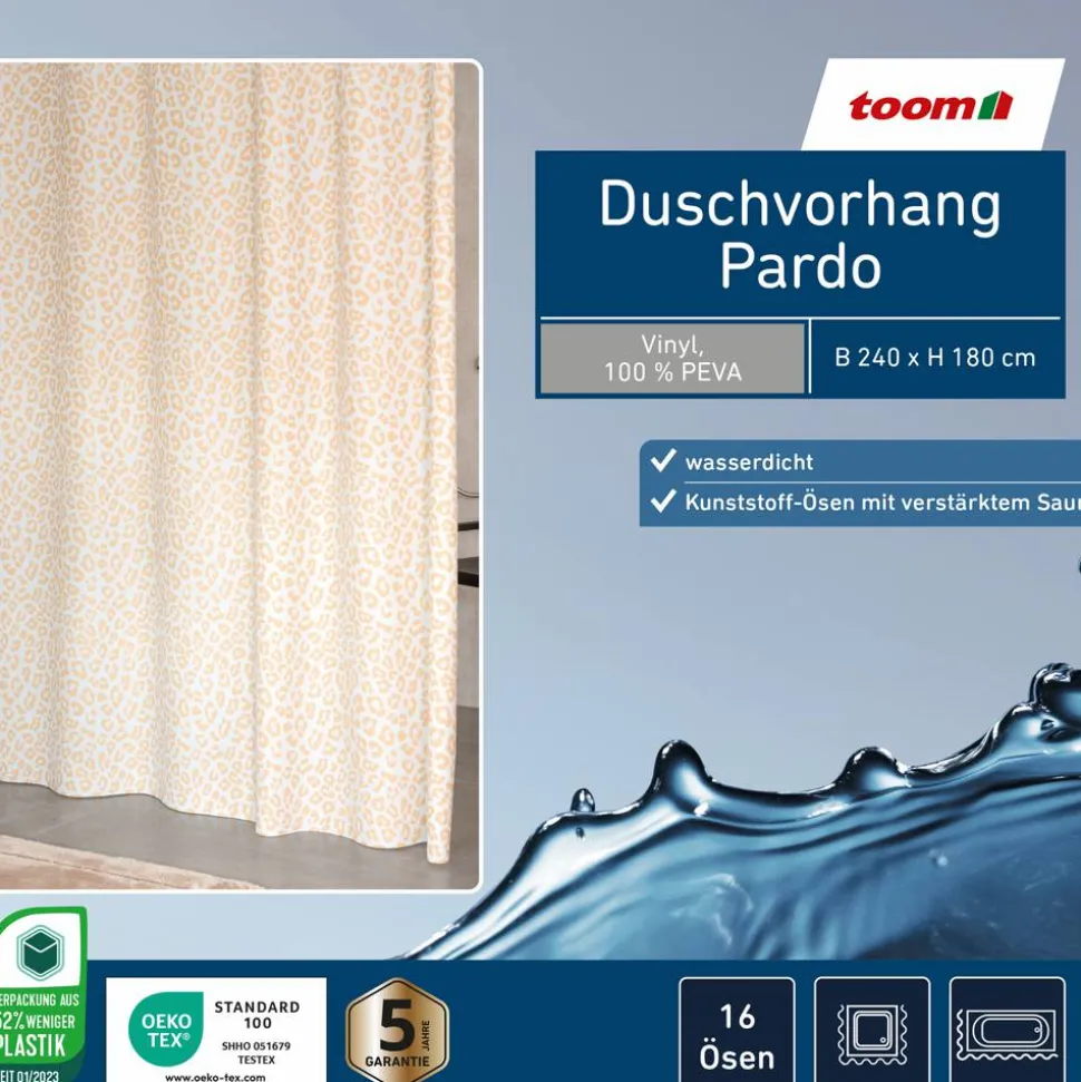 Duschvorhang 'Pardo' beige 240 x 180 cm
