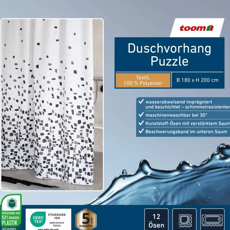 Duschvorhang 'Puzzle' schwarz 180 x 200 cm