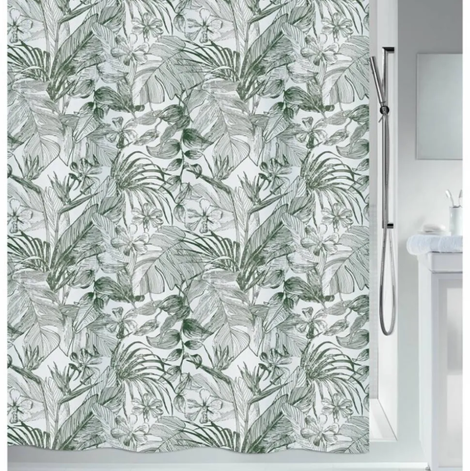 Duschvorhang 'Tropic' Textil grün/weiß 180 x 200 cm