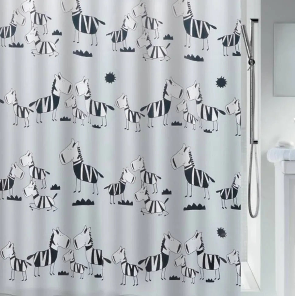 Duschvorhang 'Zebi' Textil grau/schwarz 180 x 200 cm