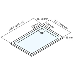 Duschwanne flach Rechteck weiß 75 x 90 cm