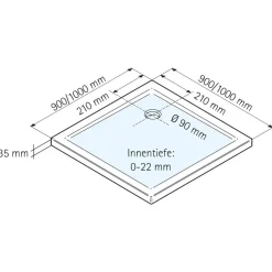 Duschwanne Mineralguss extra-flach Quadrat weiß 100 x 100 cm