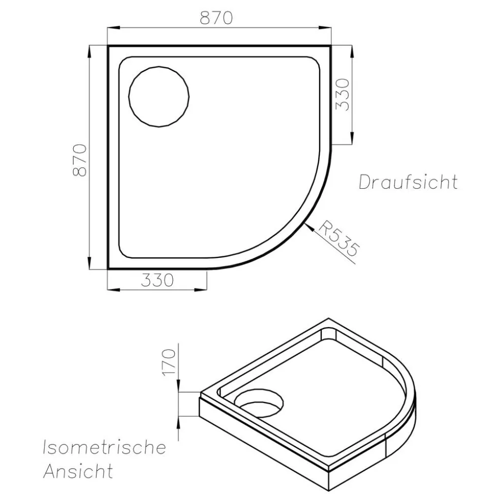 Duschwannenträger 'Kraton' halbrund 90 x 90 x 6 cm