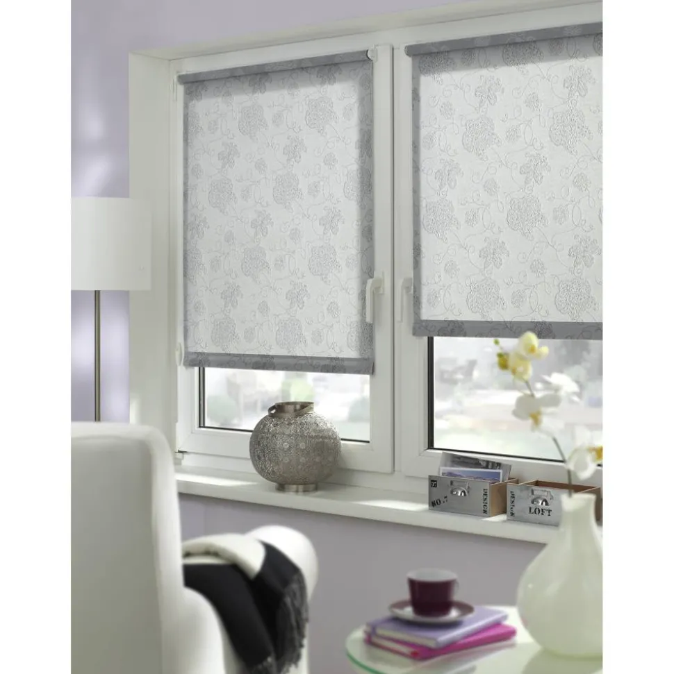 EasyFix Rollo 'Dekor' mit Stickerei silber 60 x 150 cm