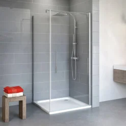 Eckdusche mit Drehtür 'Alexa Style 2.0' teilgerahmt, aluminiumfarben, 90 x 192 x 90 cm