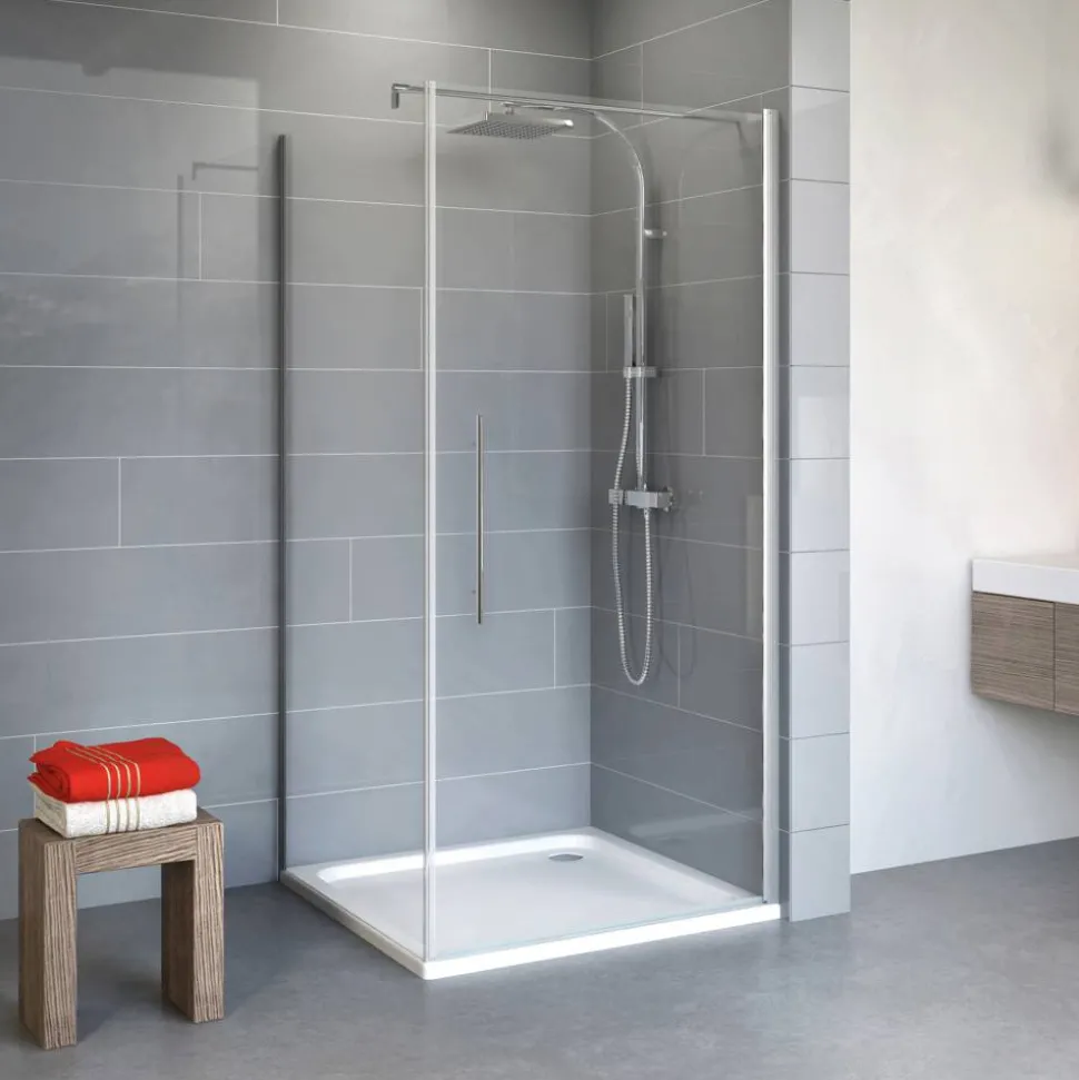 Eckdusche mit Drehtür 'Alexa Style 2.0' teilgerahmt, aluminiumfarben, 90 x 192 x 90 cm