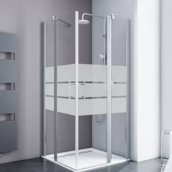 Eckdusche mit Drehtür 'Alexa Style 2.0' teilgerahmt, gestreift, aluminiumfarben, 90 x 192 x 90 cm