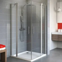 Eckdusche mit Drehtür 'Alexa Style 2.0' teilgerahmt, aluminiumfarben, 80 x 192 x 80 cm