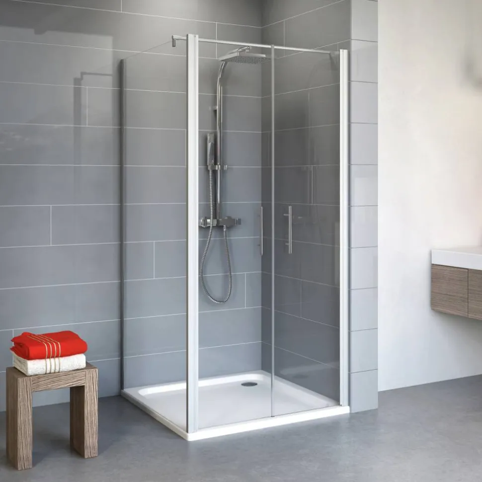 Eckdusche mit Pendeltür 'Alexa Style 2.0' teilgerahmt, aluminiumfarben, 90 x 192 x 90 cm