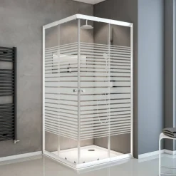 Eckdusche 'Sunny' gestreift weiß 75-90 x 75-90 x 180 cm vollgerahmt