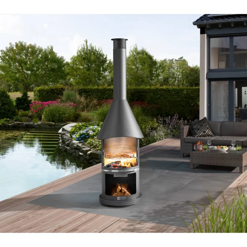Edelstahl-Grillkamin 'Auckland' dunkelgrau Ø 65 x 39 cm