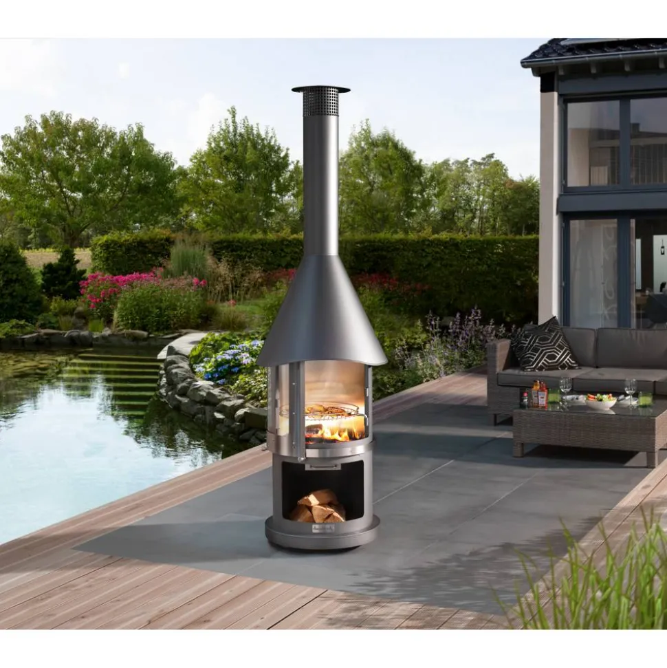 Edelstahl-Grillkamin 'Melbourne' hellgrau Ø 65 x 39 x 230 cm