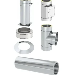 Edelstahl-Schornstein-Grundset 'Zitec-Eco' DW Ø 130 mm mit Wanddurchführung 1000 mm