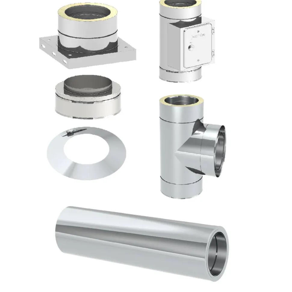 Edelstahl-Schornstein-Grundset 'Zitec-Eco' DW Ø 130 mm mit Wanddurchführung 1000mm