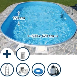 Einbaupool-Set 'Exklusiv 8' blau/weiß 800 x 420 x 150 cm