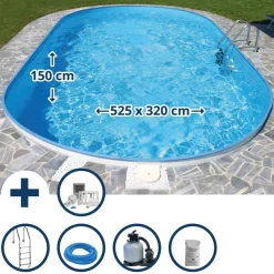 Einbaupool-Set 'Exklusiv 2' weiß/blau oval 525 x 320 x 150 cm