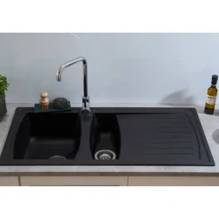 Einbauspüle 'Boston' Mineralite schwarz 100 x 50 cm