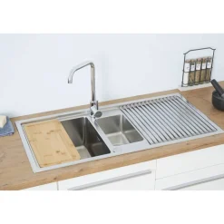 Einbauspüle 'Chicago' Edelstahl 100 x 50 cm mit Abtropfgitter, Schneidebrett
