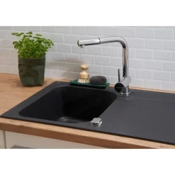 Einbauspüle 'Orlando' Massivgranit schwarz 86 x 50 cm