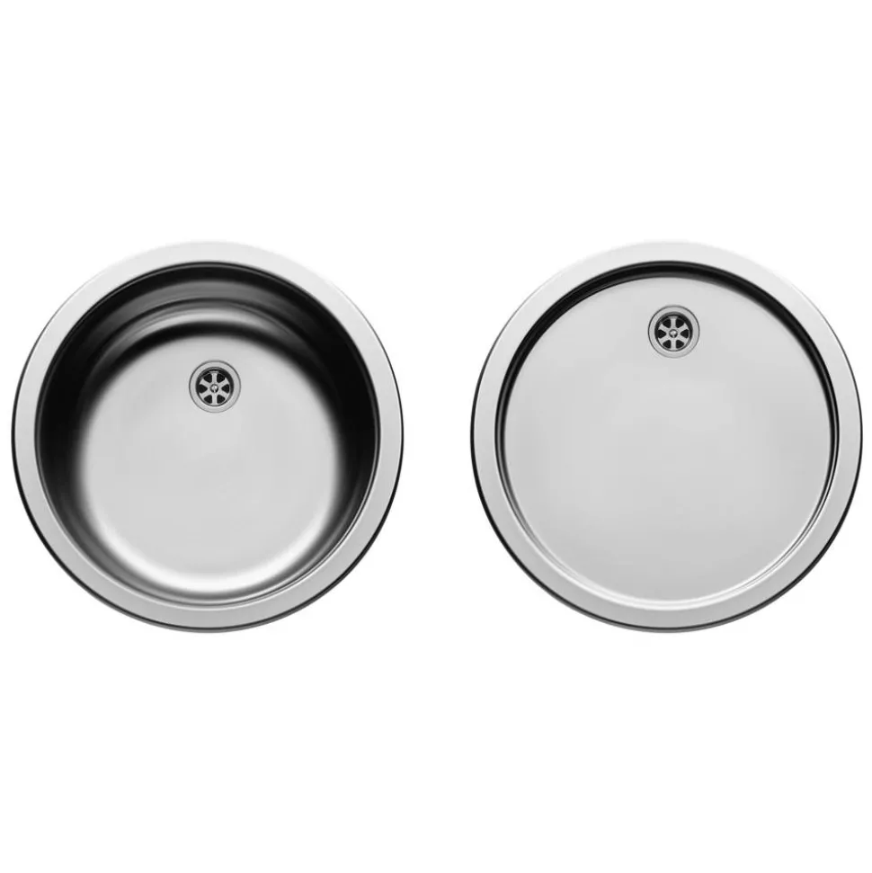 Einbau-Spülen-Set 'Round' Edelstahl Ø 38,5 cm mit Brett und Korb
