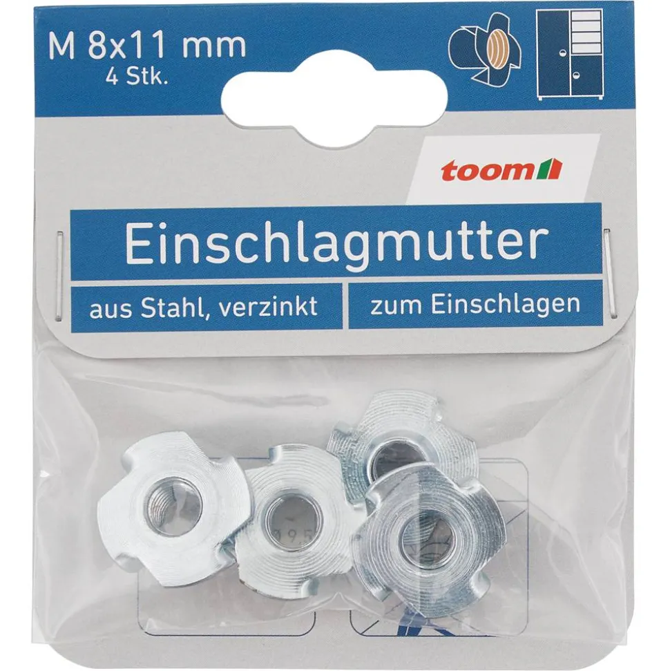 Einschlagmuttern M8 Stahl verzinkt 4 Stück