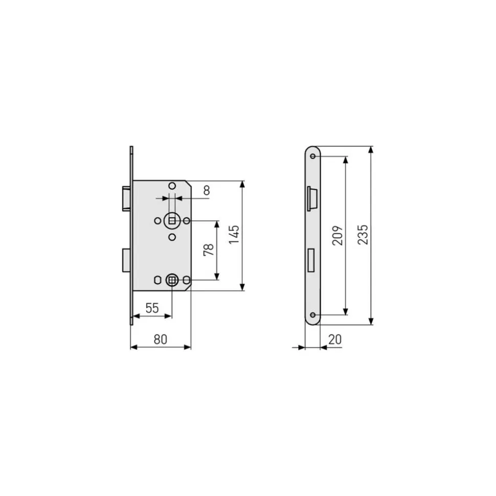 Einsteckschloss 'ES WC' links silber 55/78 mm