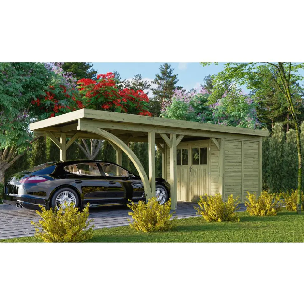 Einzelcarport 'Carlos 2' Kiefer PVC-Dach mit einem Einfahrtsbogen 670 x 318 x 234 cm