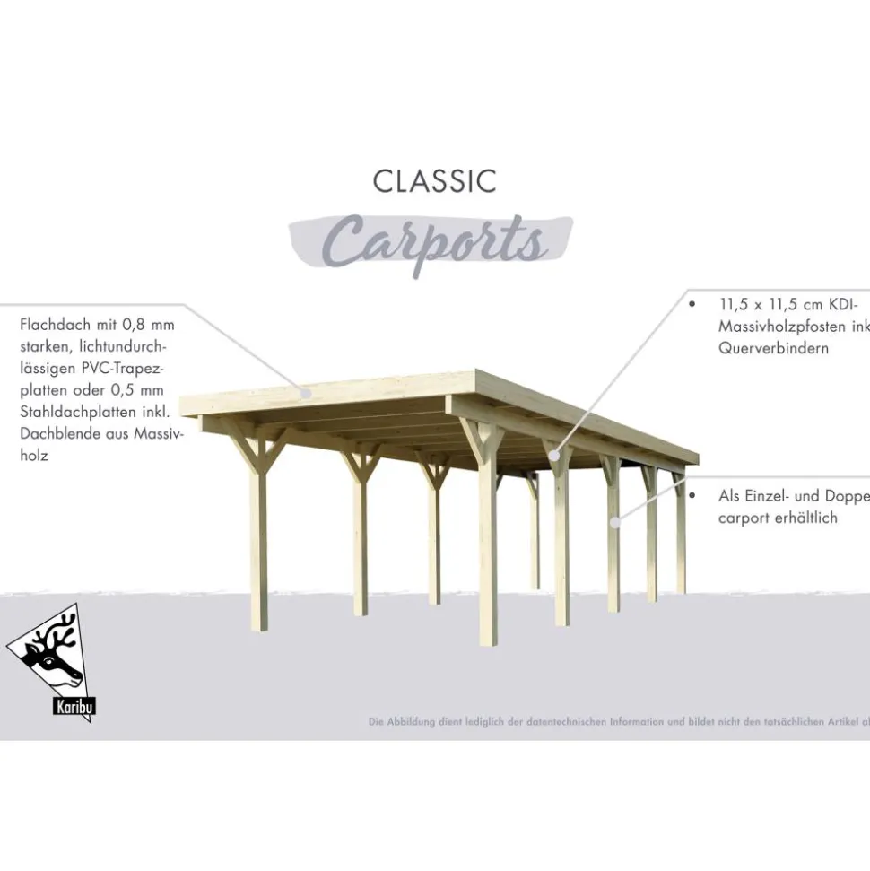 Einzelcarport 'Carlos 2' Kiefer PVC-Dach mit einem Einfahrtsbogen 670 x 318 x 234 cm