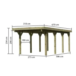 Einzelcarport 'Carlos 2' Kiefer PVC-Dach 670 x 318 x 234 cm