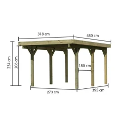 Einzelcarport 'Classic 1' 318 x 480 cm Kiefer KDI PVC-Dach