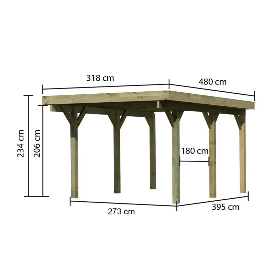 Einzelcarport 'Classic 1' 318 x 480 cm Kiefer KDI PVC-Dach