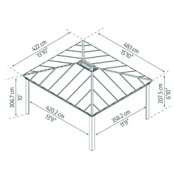 Einzelcarport 'Colorado' anthrazit 422 x 483 cm Polycarbonat grau