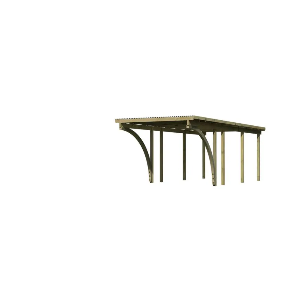 Einzelcarport 'Eco 2' 304 x 676 cm Kiefer KDI PVC-Dach, mit zwei Einfahrtsbögen